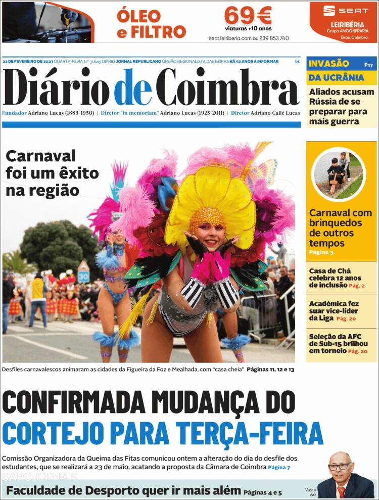 Portada de Diário de Coimbra (Portugal)