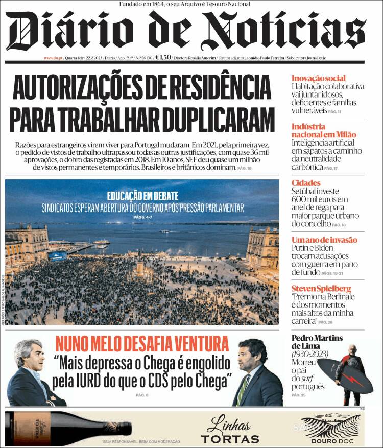 Portada de Diário de Noticias (Portugal)