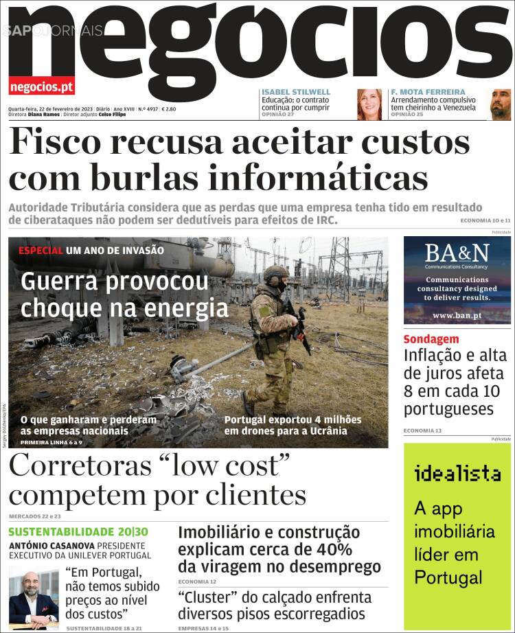 Portada de Jornal de Negócios (Portugal)