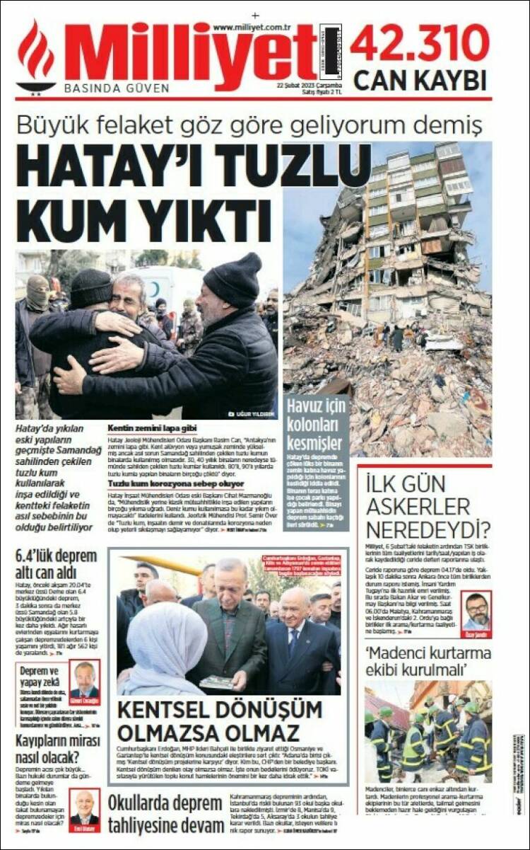Portada de Milliyet (Turqu&iacute;a)