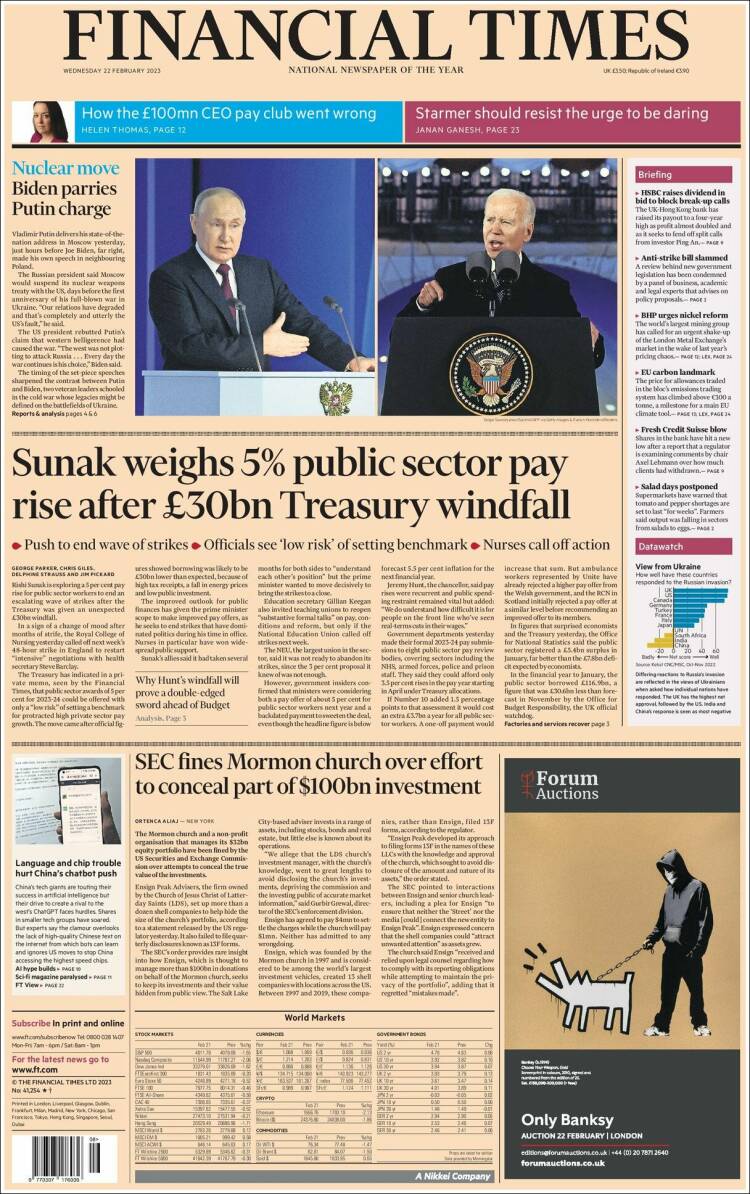 Portada de Financial Times (Reino Unido)