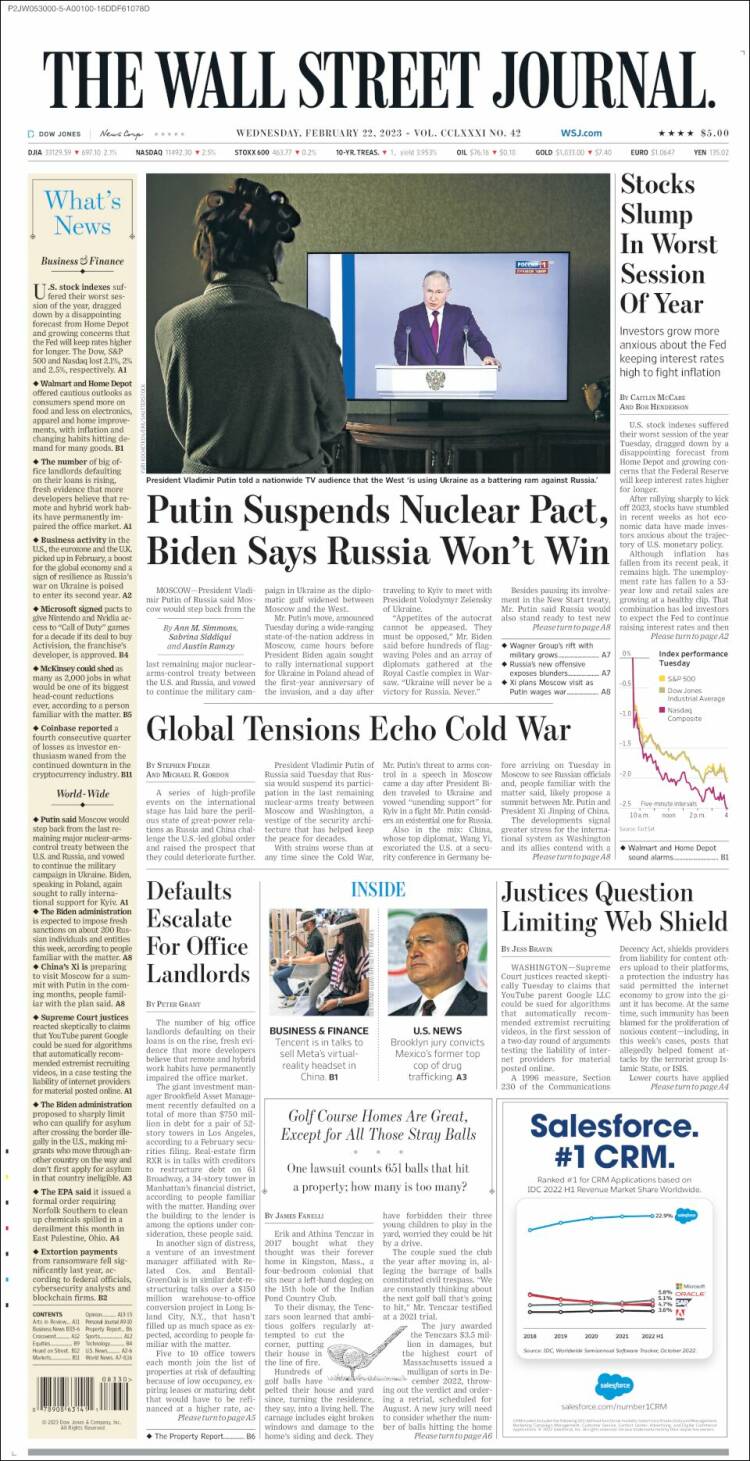 Portada de Wall Street Journal (USA)