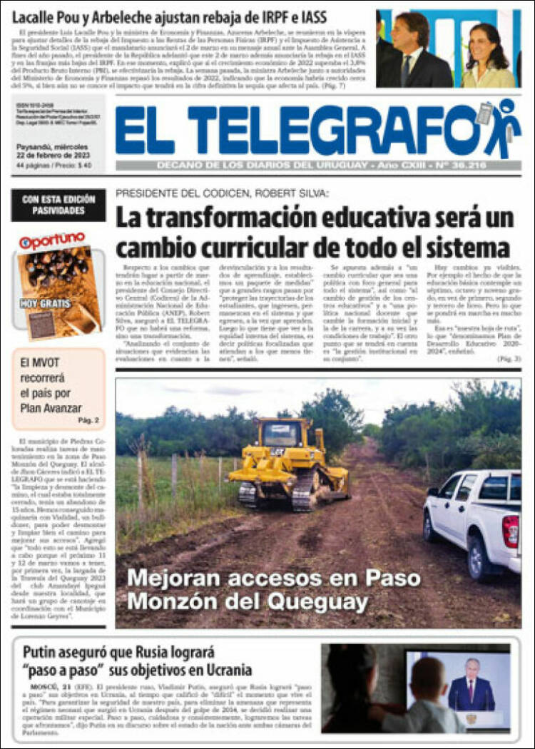 Portada de El Telégrafo (Uruguay)