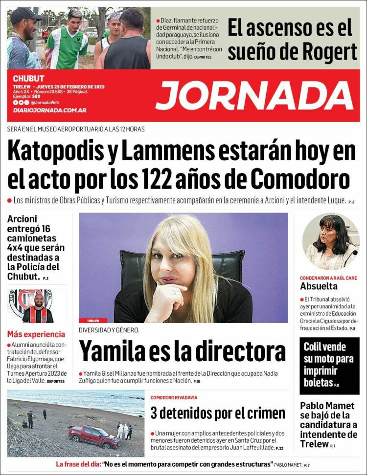 Portada de Diario Jornada en la Patagonia (Argentina)