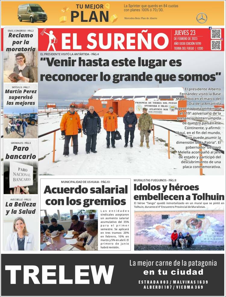 Portada de Diario El Sureño (Argentina)