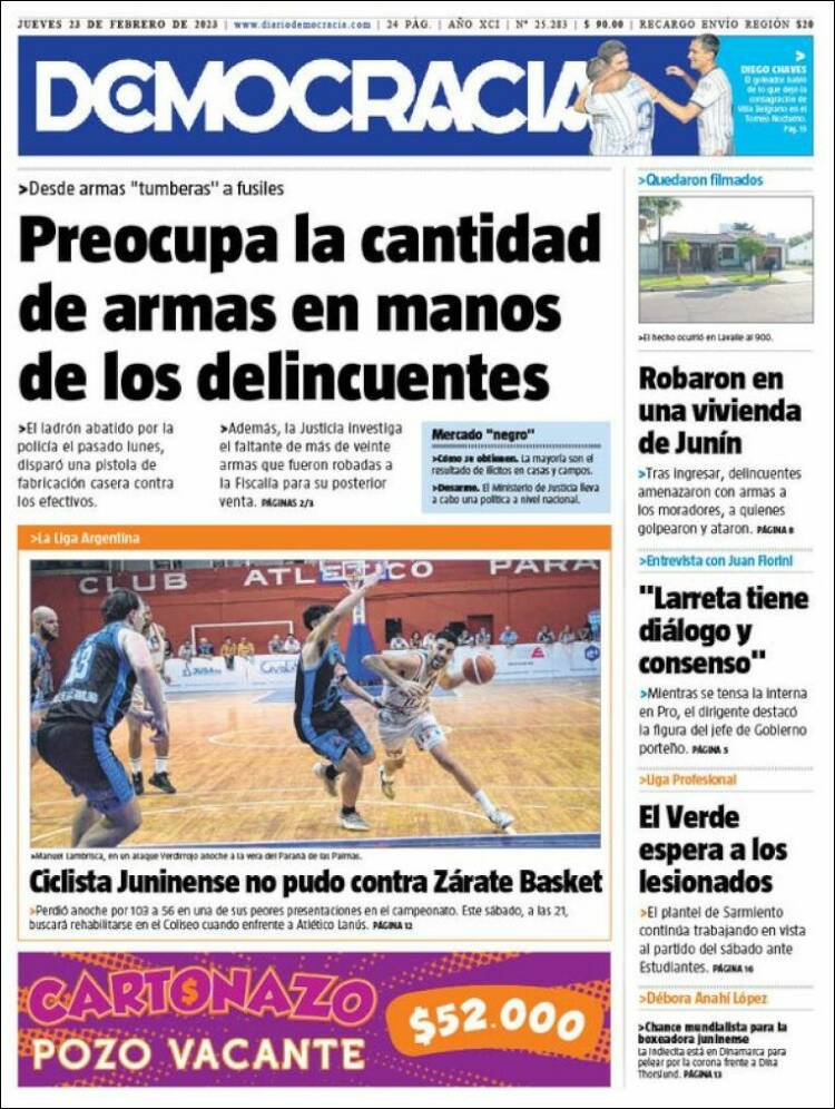 Portada de Diario Democracia (Argentina)