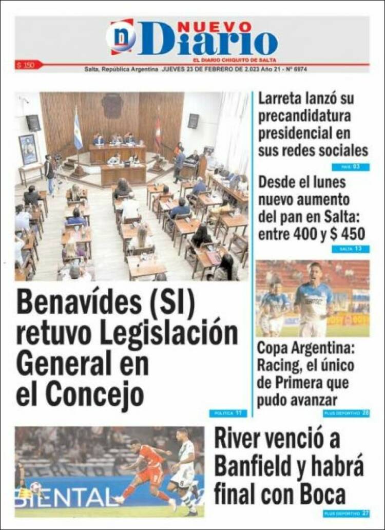 Portada de Nuevo Diario de Salta (Argentina)