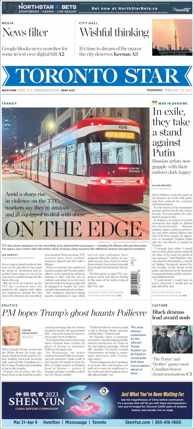 Portada de The Toronto Star (Canada)