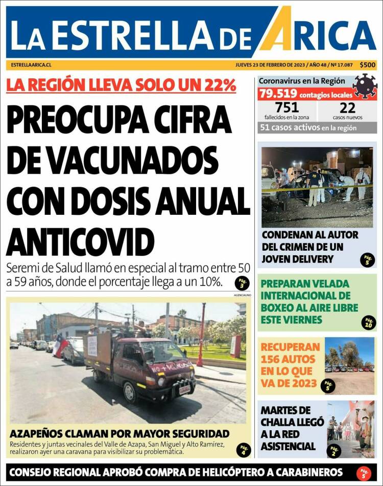 Portada de La Estrella de Arica (Chile)