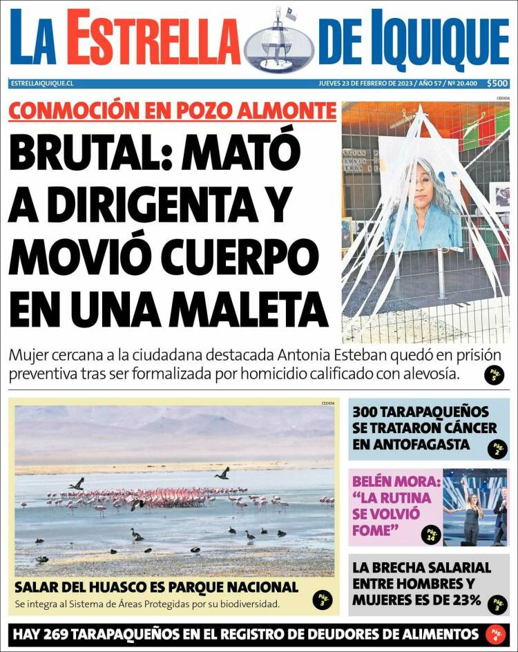 Portada de La Estrella de Iquique (Chile)