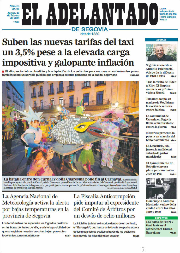 Portada de El Adelantado de Segovia (Espa&ntilde;a)