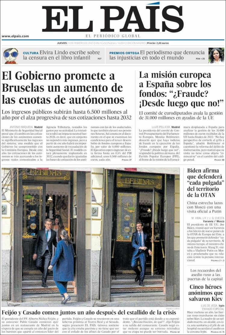 Newspaper El País (Spain). Newspapers in Spain. Thursday's edition ...