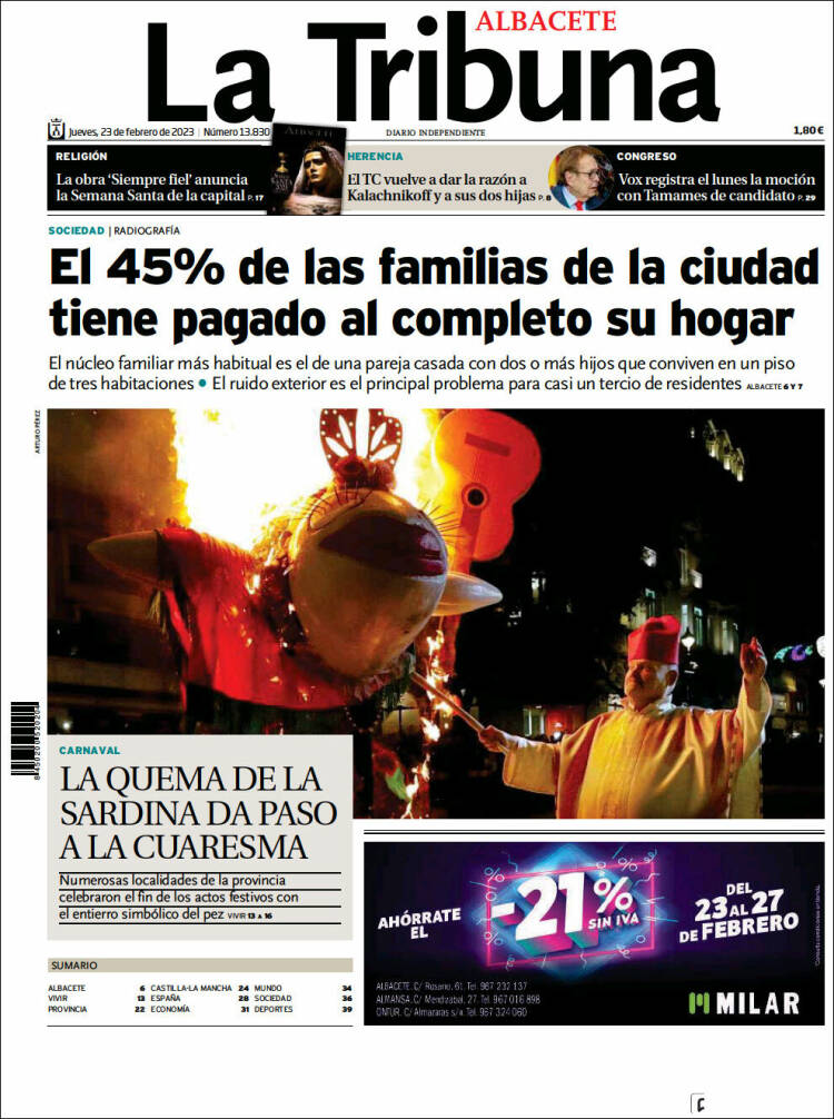 Portada de La Tribuna de Albacete (Spain)