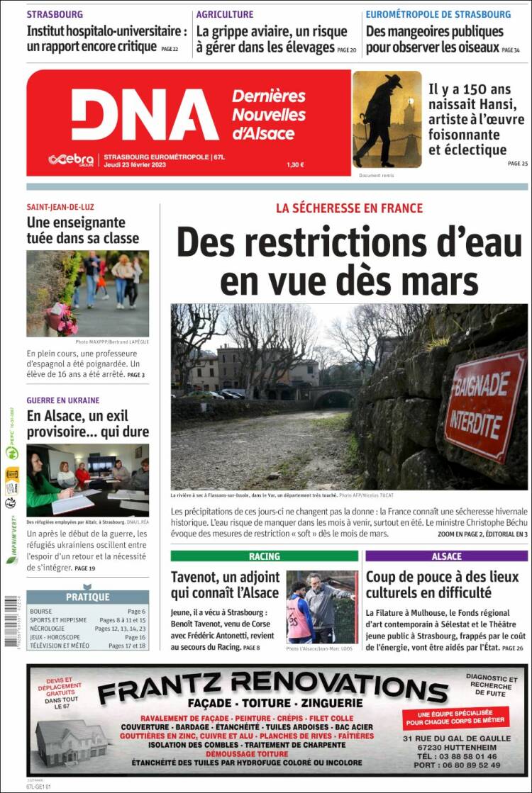 Portada de Les Dernières Nouvelles d'Alsace (France)