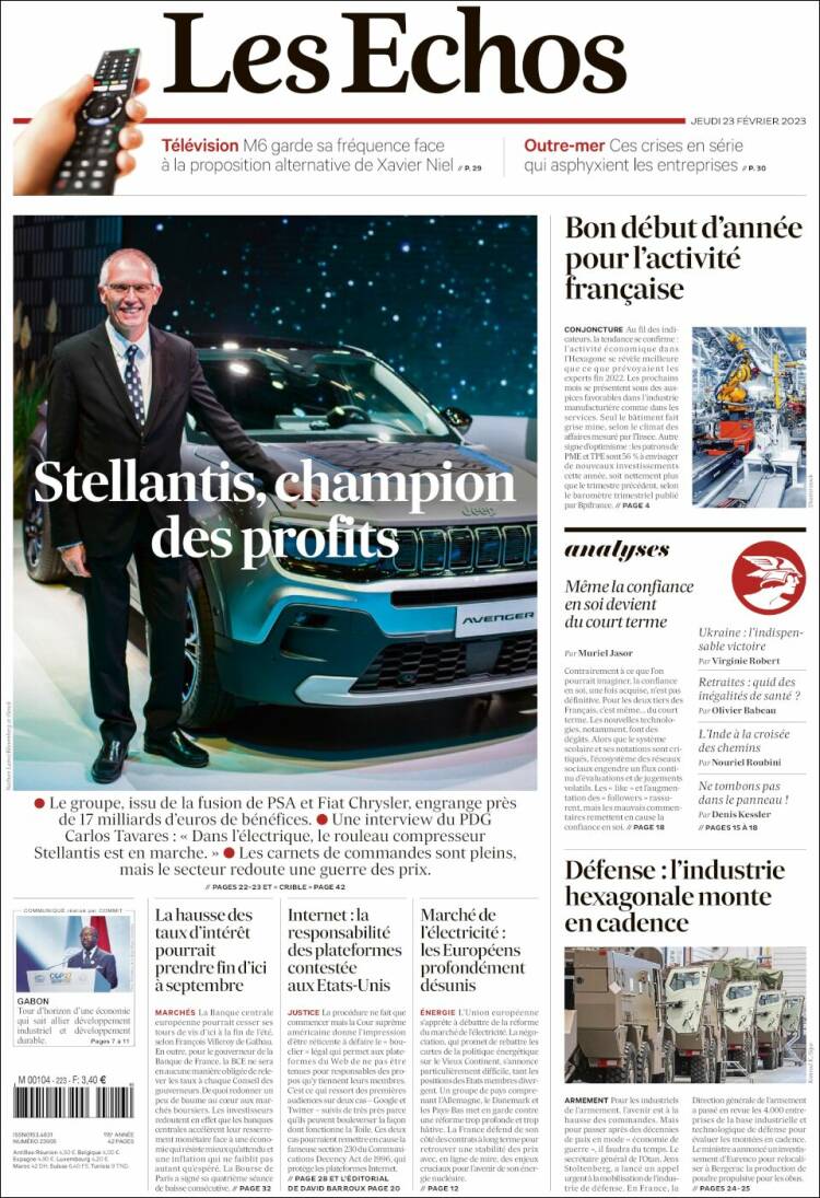 Portada de Les Echos (France)