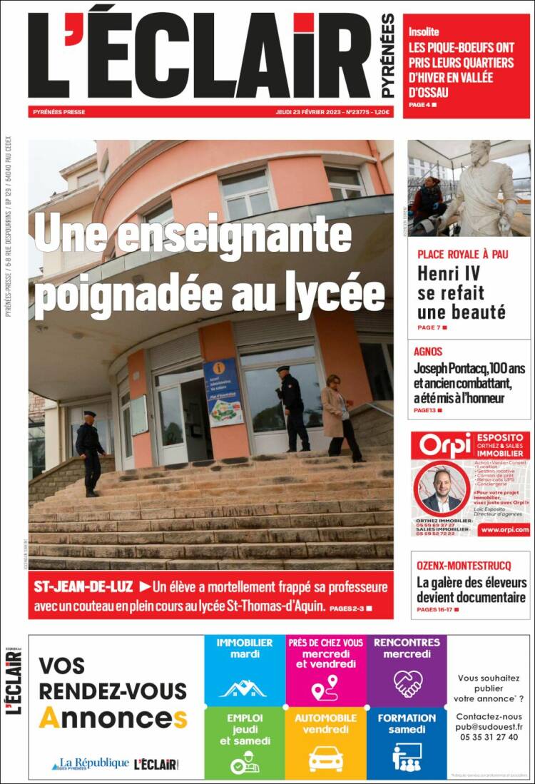 Portada de L'Eclair des Pyrénées (France)