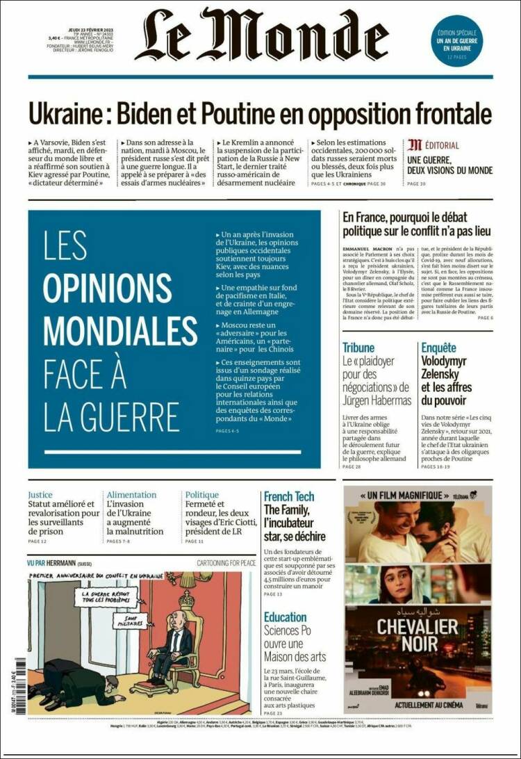 Portada de Le Monde (France)