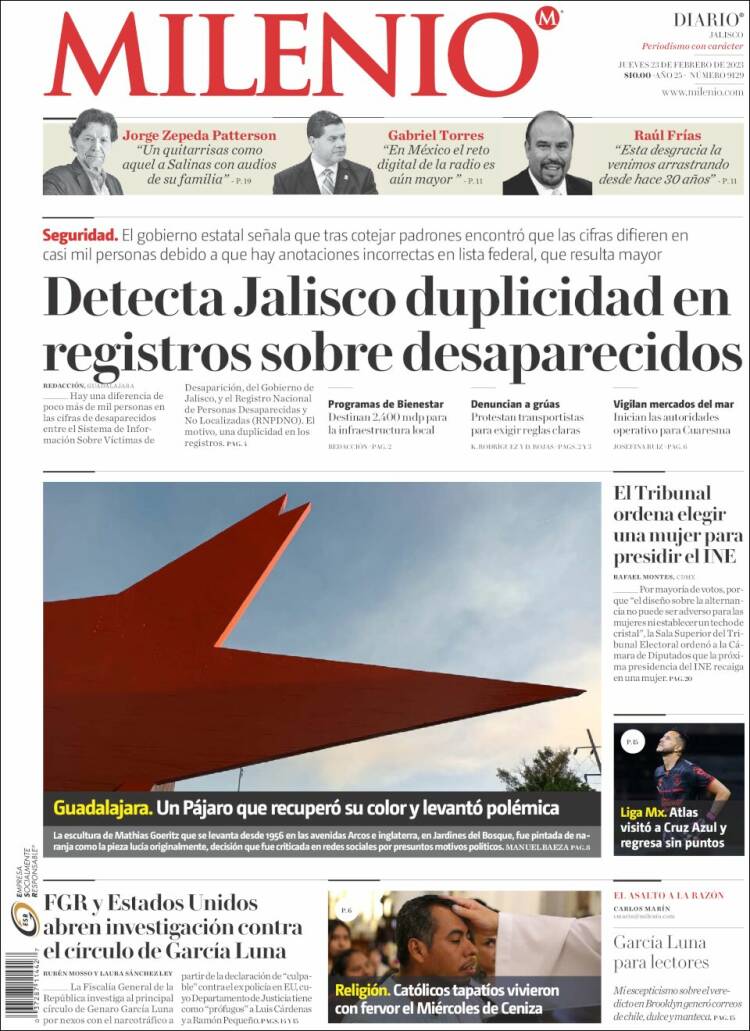 Portada de Milenio - Jalisco (M&eacute;xico)