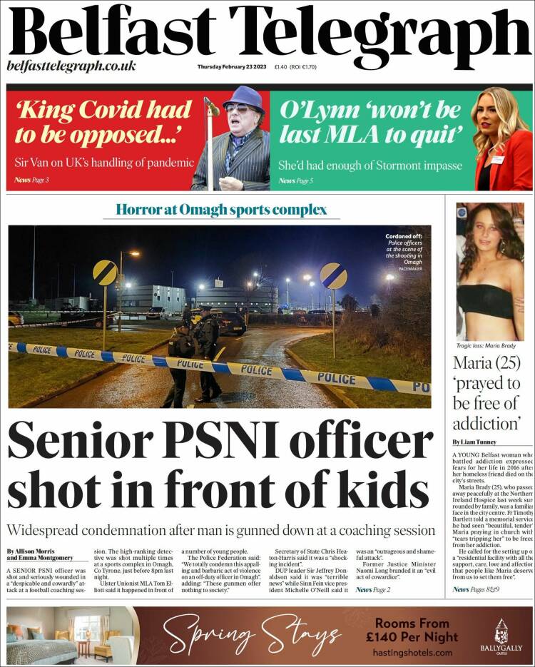 Portada de Belfast Telegraph (Reino Unido)