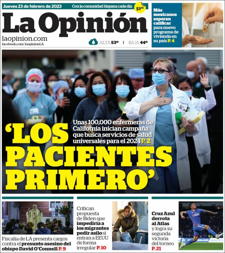 Portada de La Opinión (États-Unis)