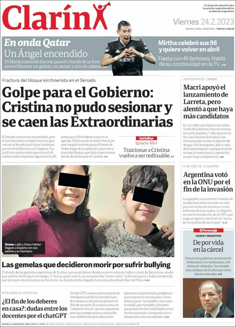 Portada de Clarín (Argentina)