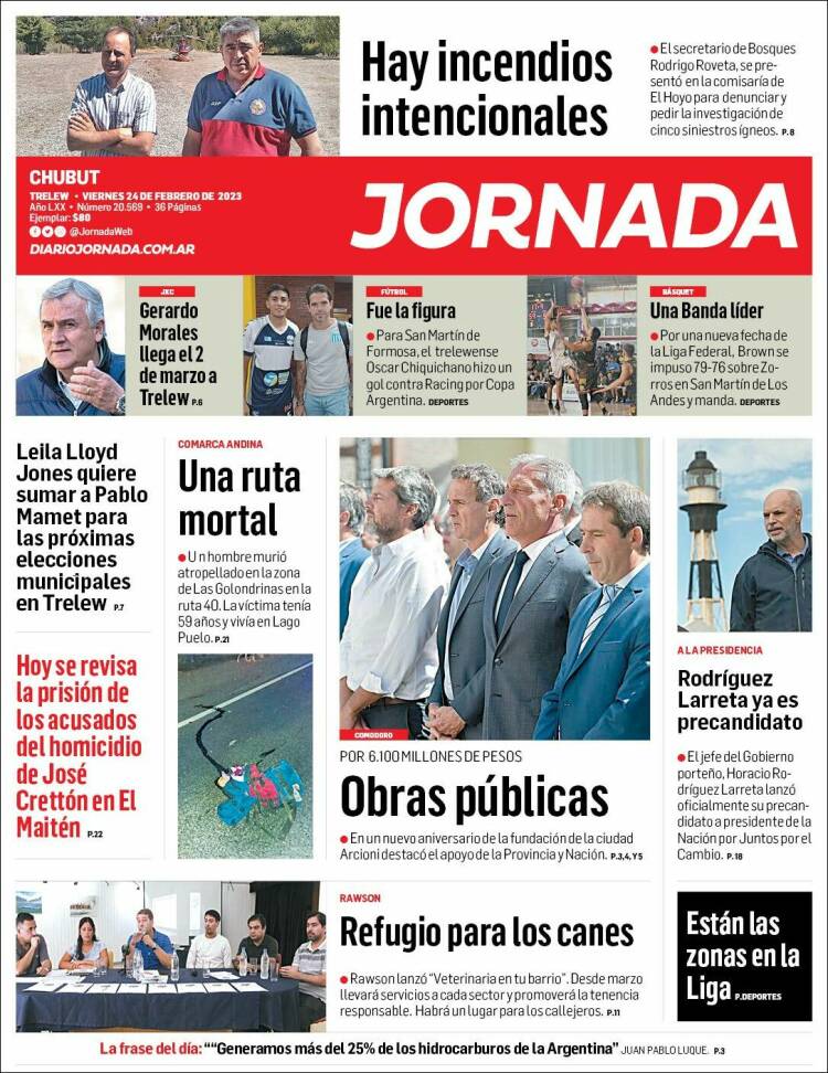 Portada de Diario Jornada en la Patagonia (Argentina)