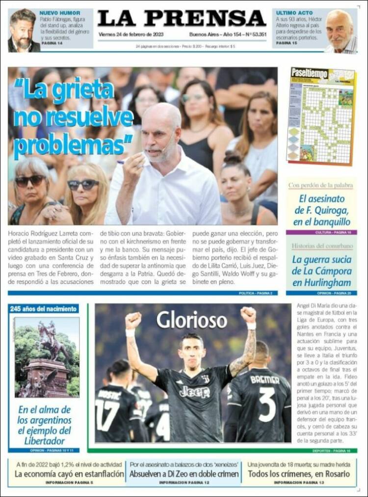 Portada de La Prensa (Argentina)