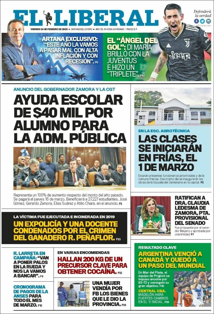 Portada de Diario El Liberal (Argentina)