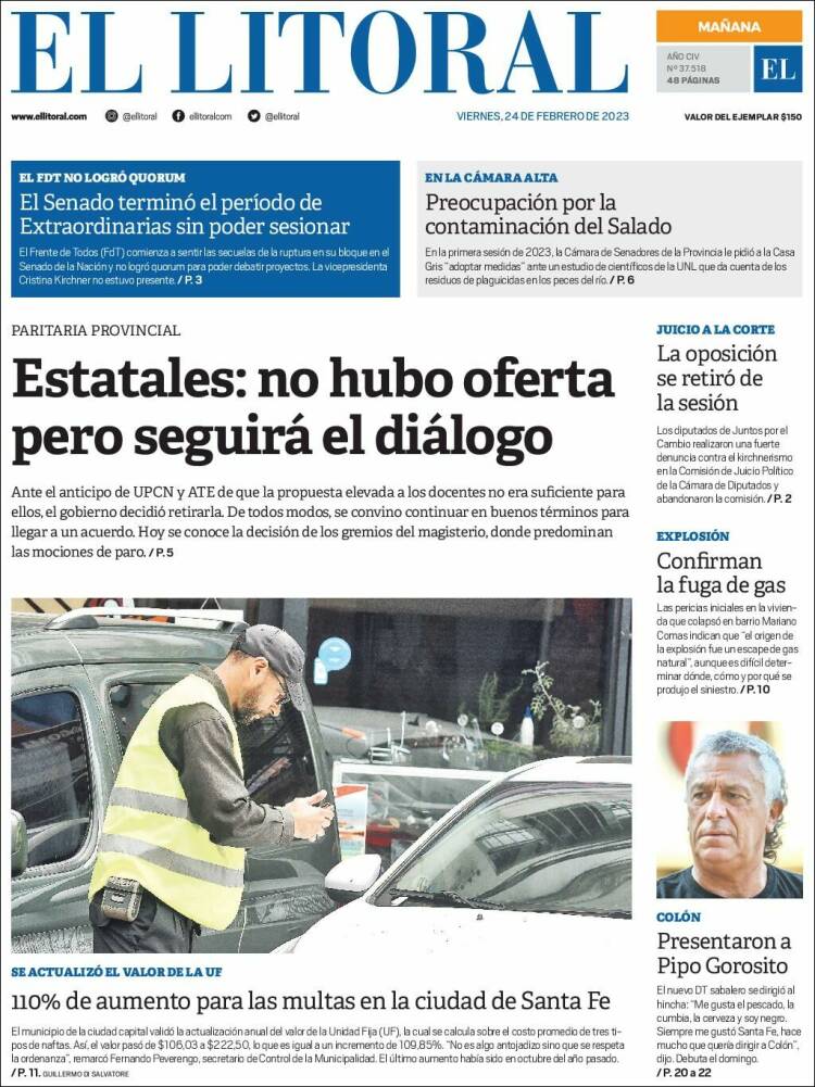 Portada de Diario El Litoral (Argentina)