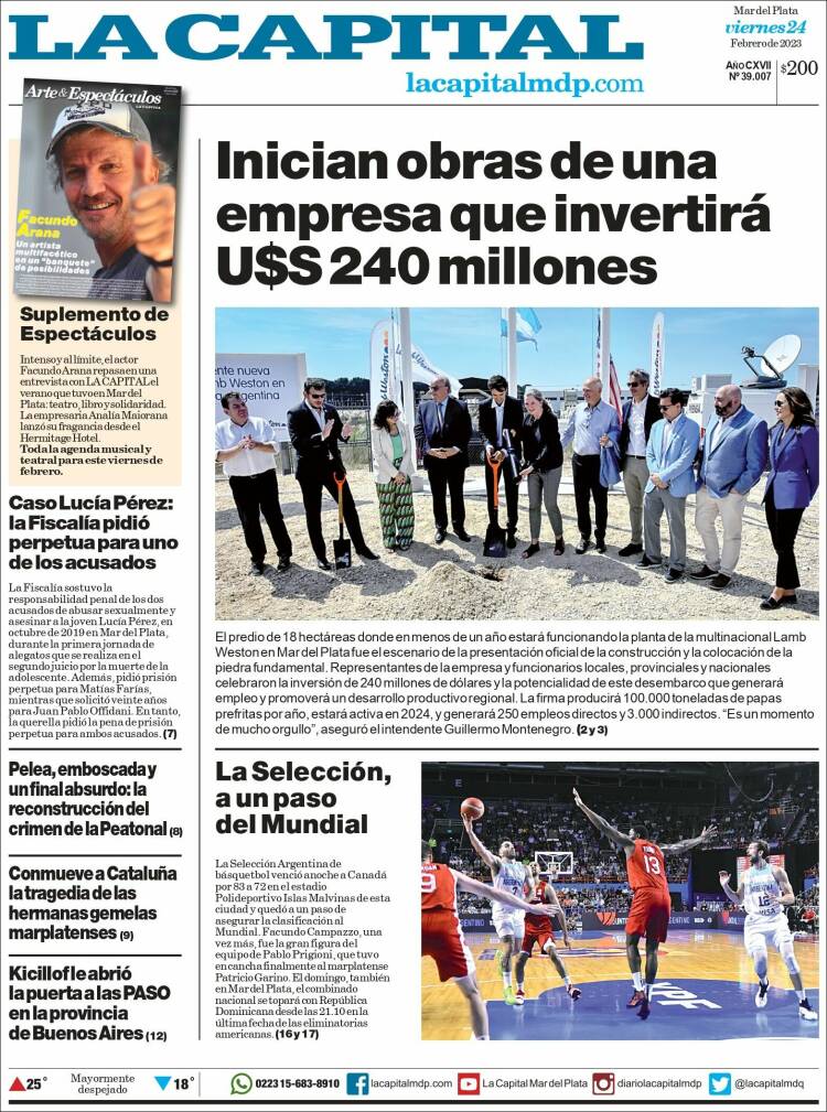 Portada de Diario La Capital - Mar del Plata (Argentina)