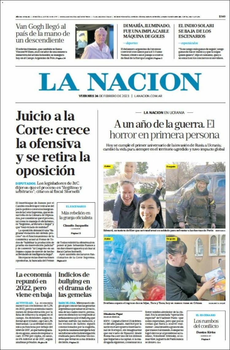 Portada de La Nación (Argentina)