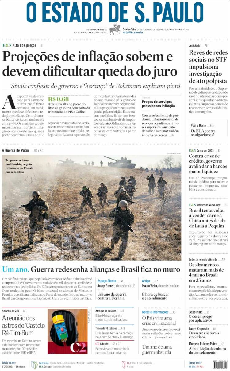 Portada de O Estado de São Paulo (Brasil)