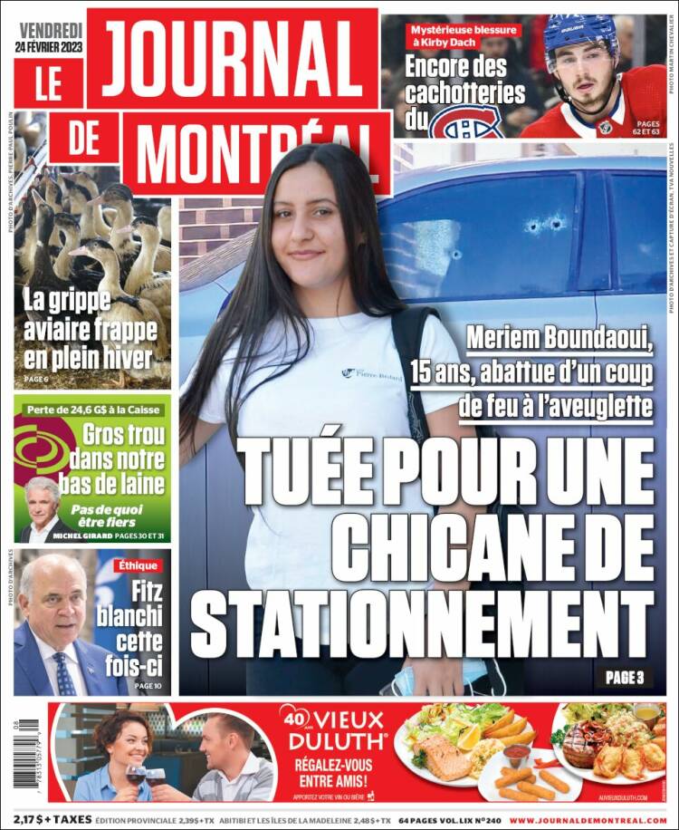 Portada de Le Journal de Montréal (Canada)