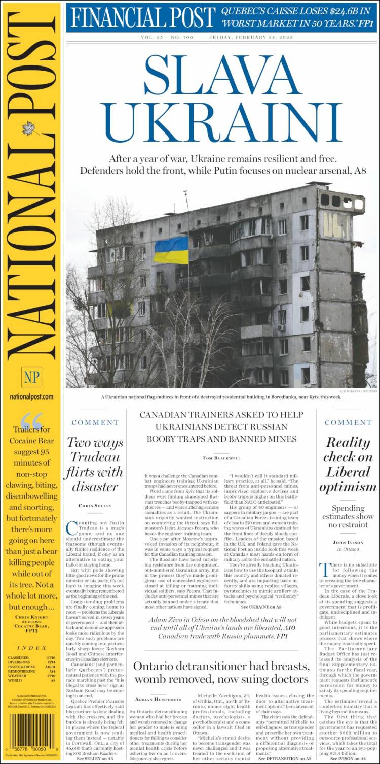 Portada de The National Post (Canadá)