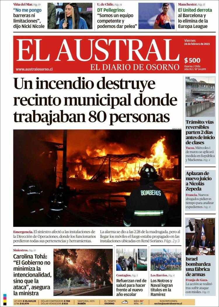 Portada de El Austral de Osorno (Chile)