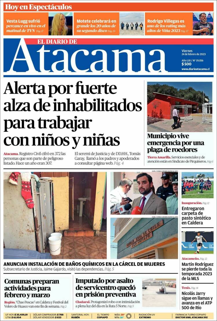 Portada de Diario de Atacama (Chile)