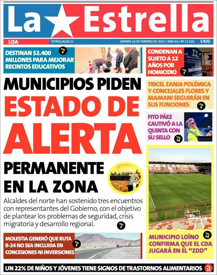 Portada de La Estrella de Loa (Chile)