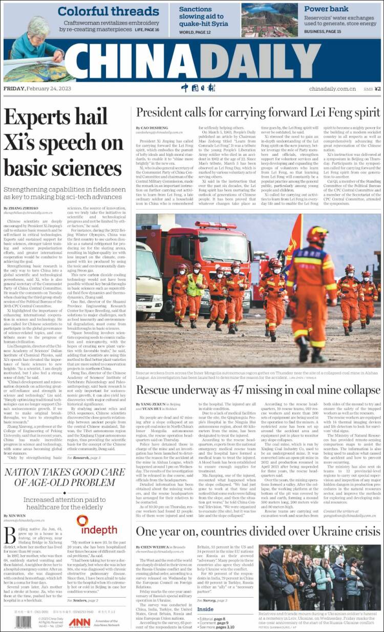 Portada de China Daily (China)