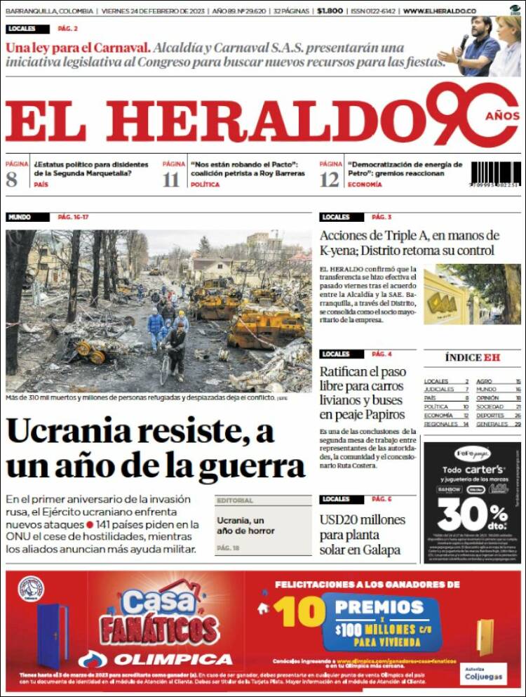 Portada de El Heraldo (Colombia)