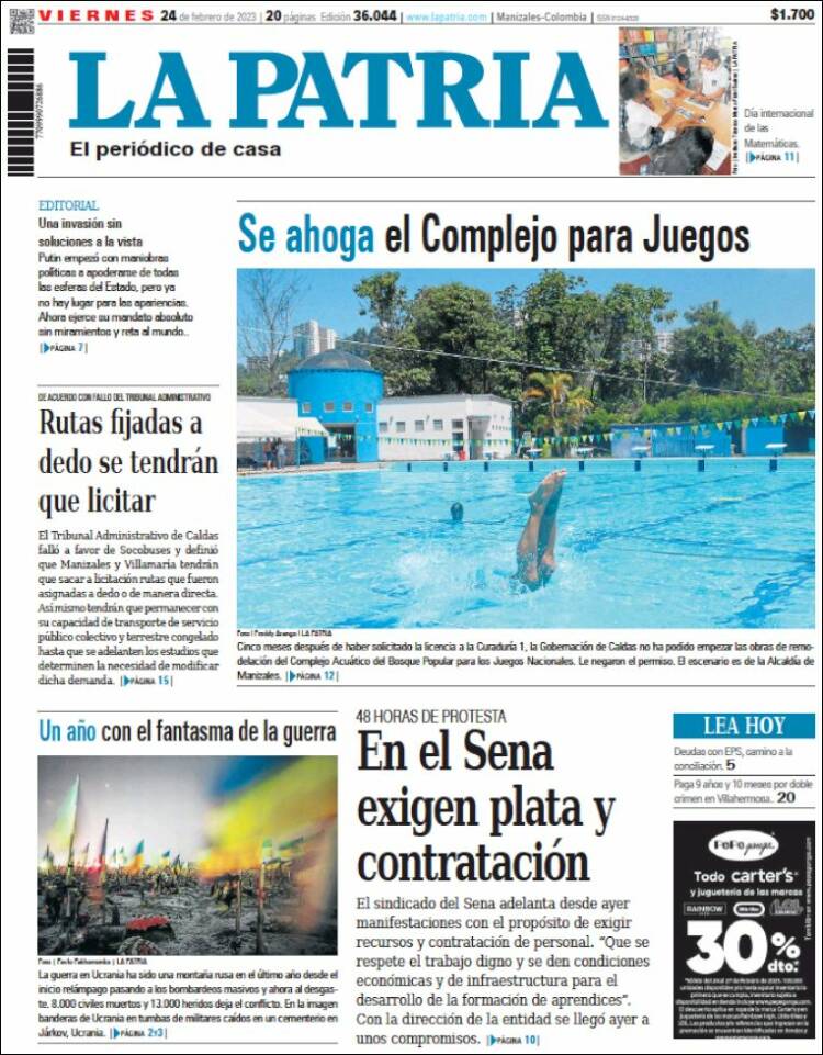 Portada de La Patria (Colombia)