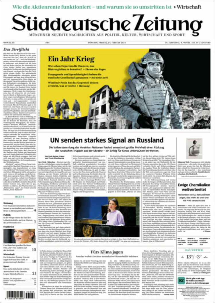 Portada de Sueddeutsche (Alemania)