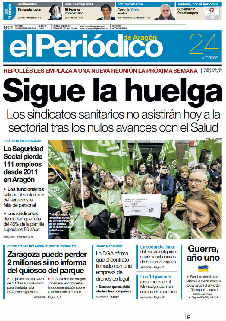 Portada de El Periódico de Aragón (Spain)