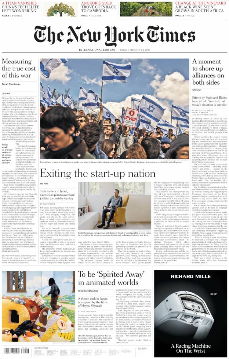 Portada de International New York Times (Europa)