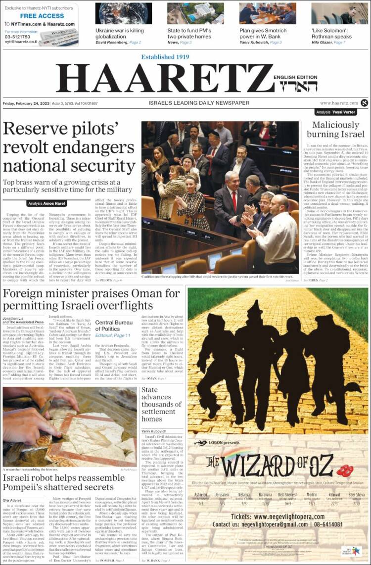 Portada de Haaretz (Israel)