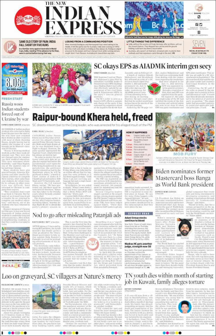 Portada de New Indian Express (India)