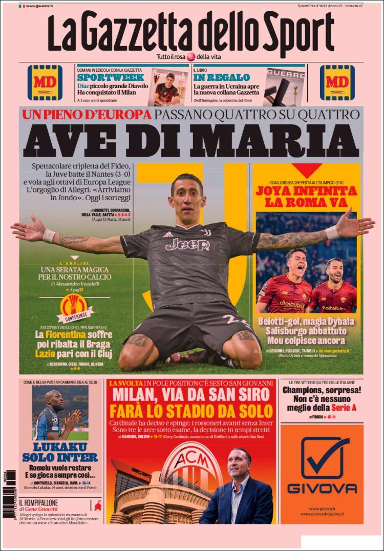 Portada de La Gazzetta dello Sport (Italia)