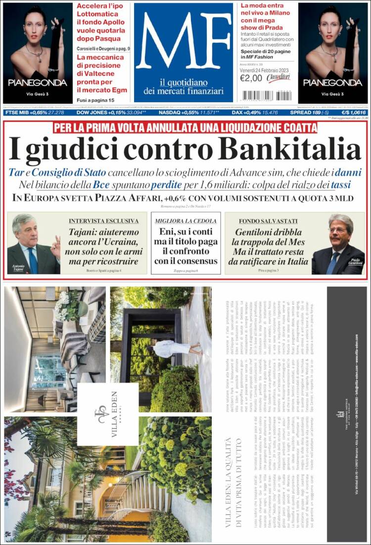 Portada de Milano Finanza (Italia)