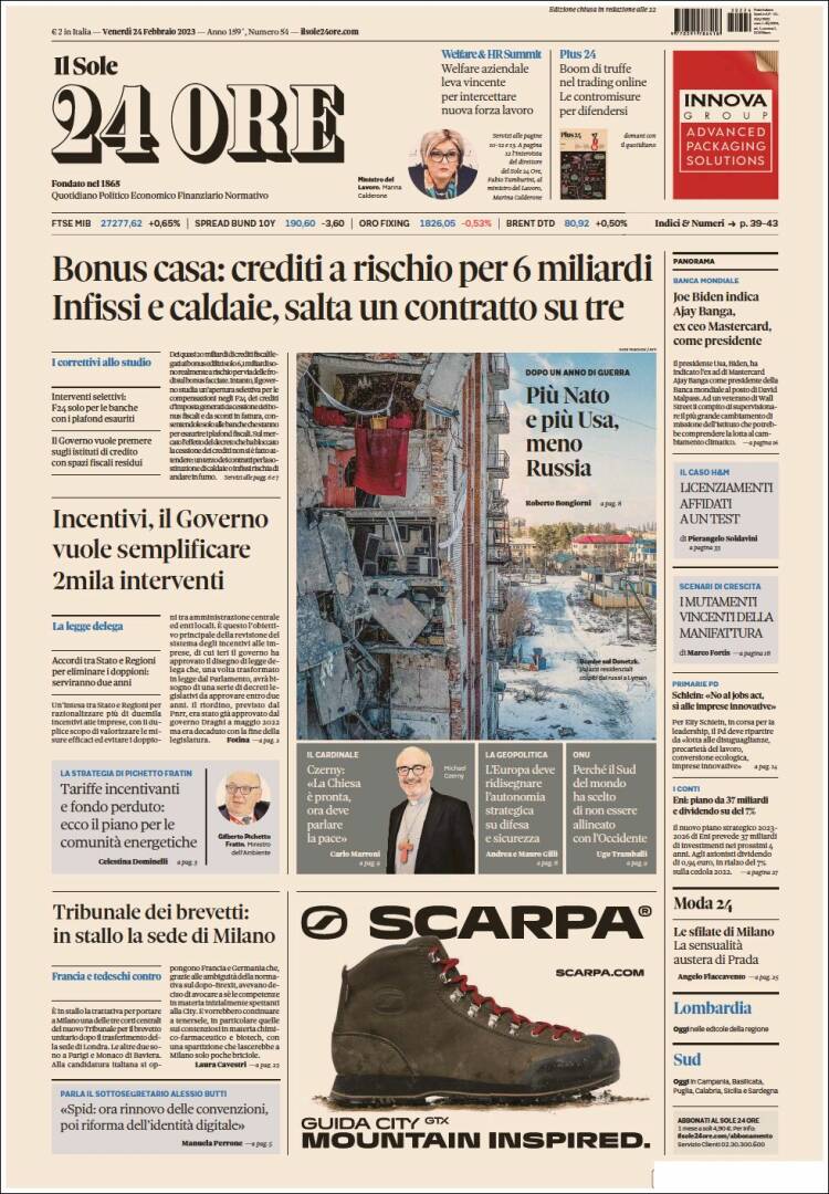 Portada de Il Sole 24 ORE (Italia)