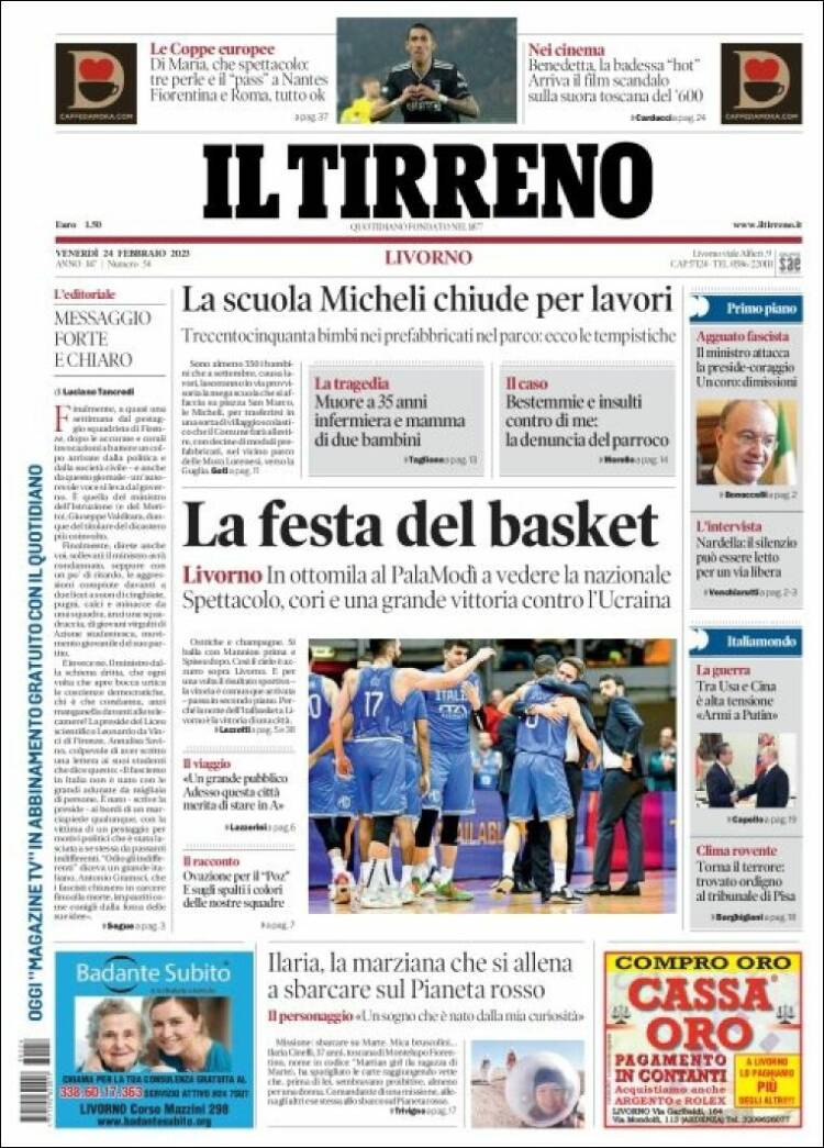 Portada de Il Tirreno (Italia)