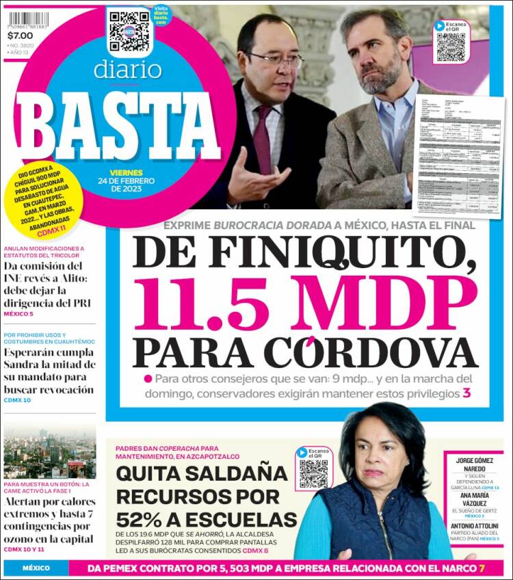 Portada de Diario Basta (México)